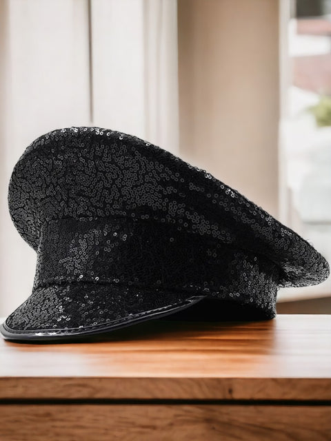 Sequin Captain Hat Black