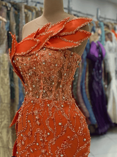 Burnt Orange Sequin Dress Rhinestone