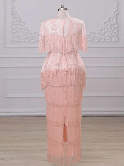 Plus Size Pink Sequin Dress Fringe