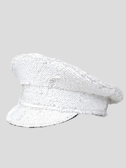 Sequin Captain Hat Women White