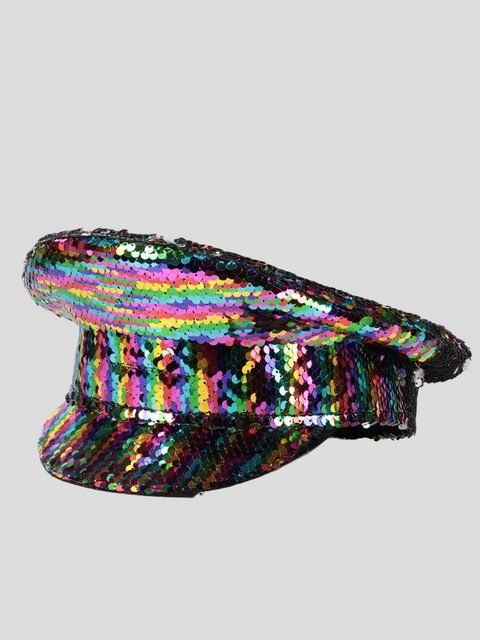 Sequin Captain Hat Women Rainbow