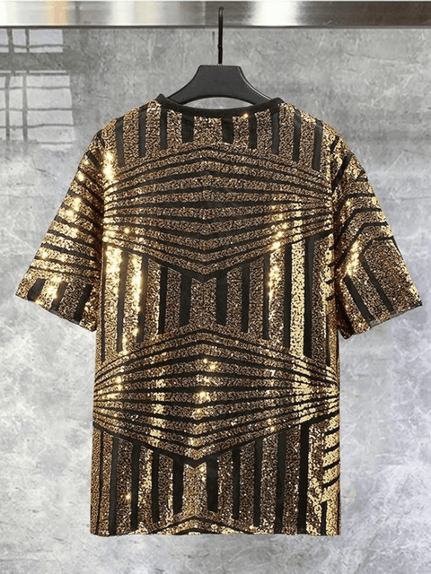 Gold Men's Stripe Sequin Shirt