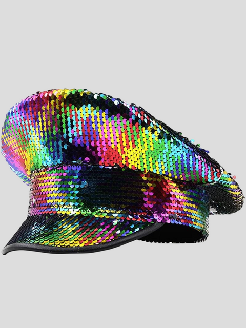 Rainbow Sequin Captain Hat