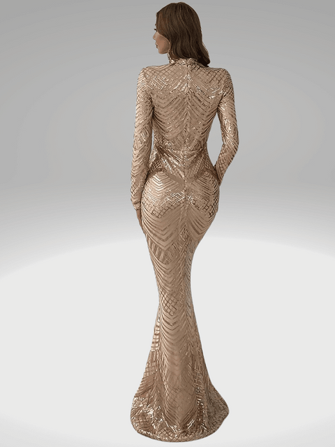 Long Sleeve Gold  Sequin Dress