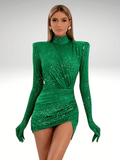 Green Glitter Mini Dress Long Sleeve