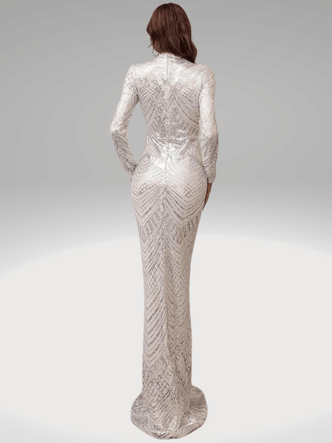 Long Sleeve Silver Sequin Dress