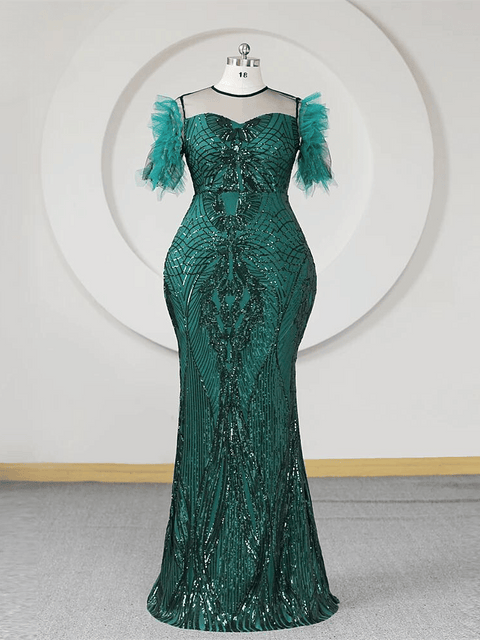Plus Size Green Evening Sequin Dress