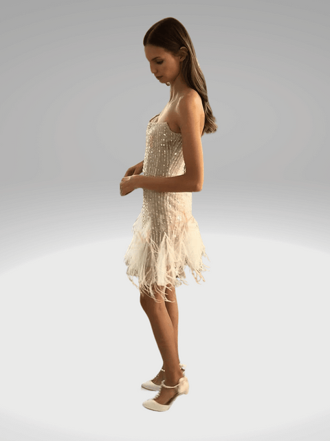 Sequin Feather Dress White