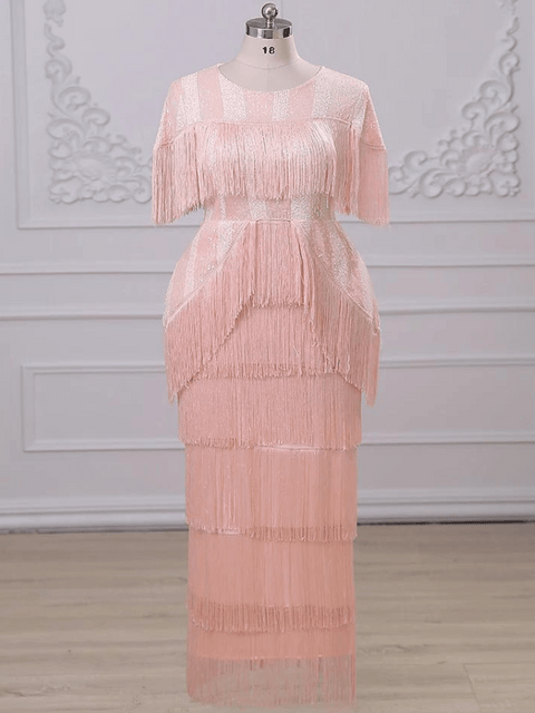 Plus Size Pink Sequin Dress Fringe