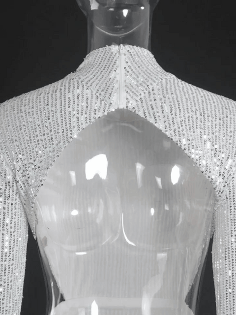 Silver High Neck Sequin Dress