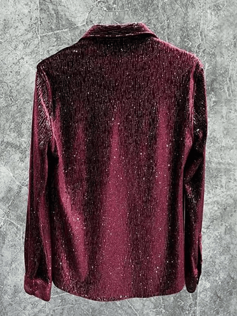 Burgundy Men's Sequin Shirt Velvet