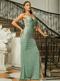 Light Green Glitter Dress With Straps