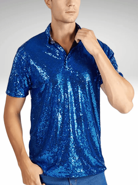 Blue Mens Sequin Polo Shirt
