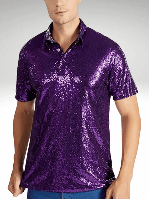 Purple Mens Sequin Polo Shirt
