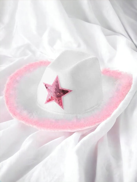 Sequin Cowgirl Hat White pink