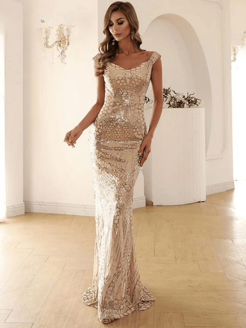 Long Gold Sequin Prom Dress