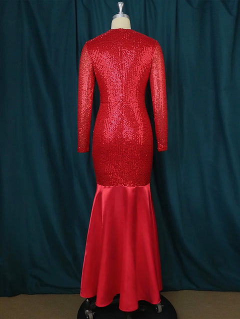 Plus Size Red Sequin Evening Dress