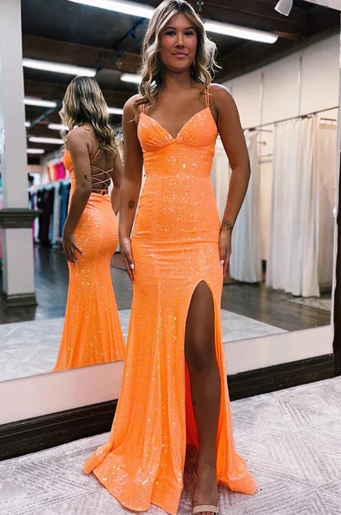 Neon Orange Sequin Dress