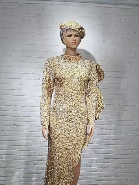 Moovie Gold Sequin Evening Dress