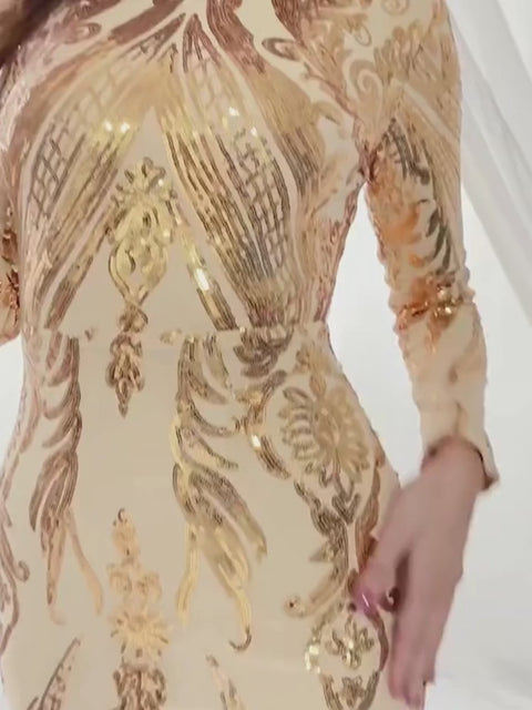 Moovie Long Gold Sequin Dress Long Sleeve