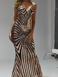 Moovie Sequin Evening Dress With Straps